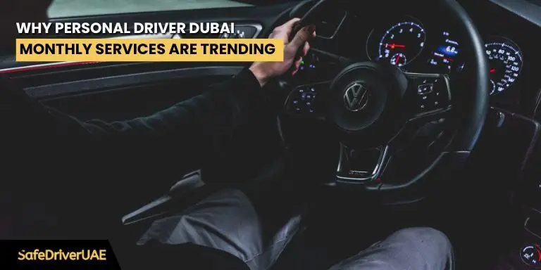 A personal driver by a luxury car, showcasing the rise of monthly driver services in Dubai